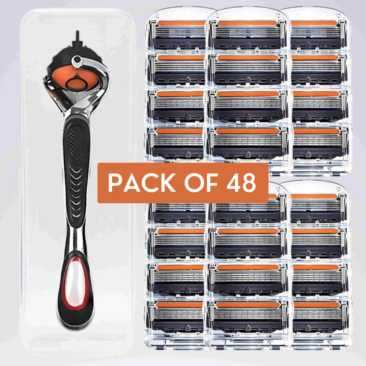 Men's Razor Blade Replacement, 48pcs Razor Blade & 1 Count Handle  | No Cuts Guaranteed